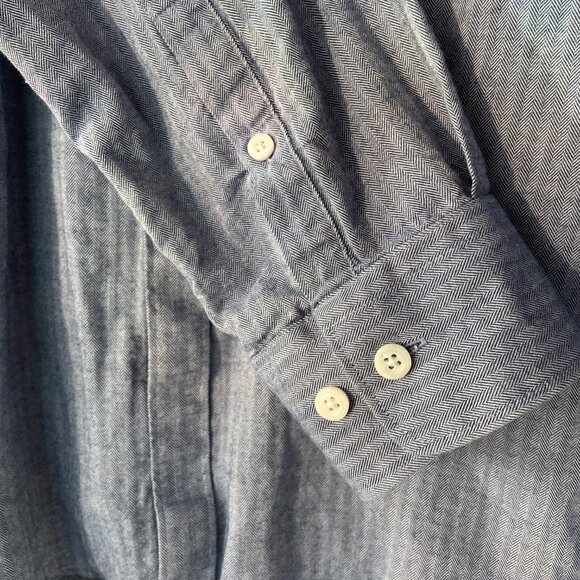 T.M. Lewin Jermyn Street London Herringbone Casual Shirt - Navy Blue - Men's L - Picture 6 of 9